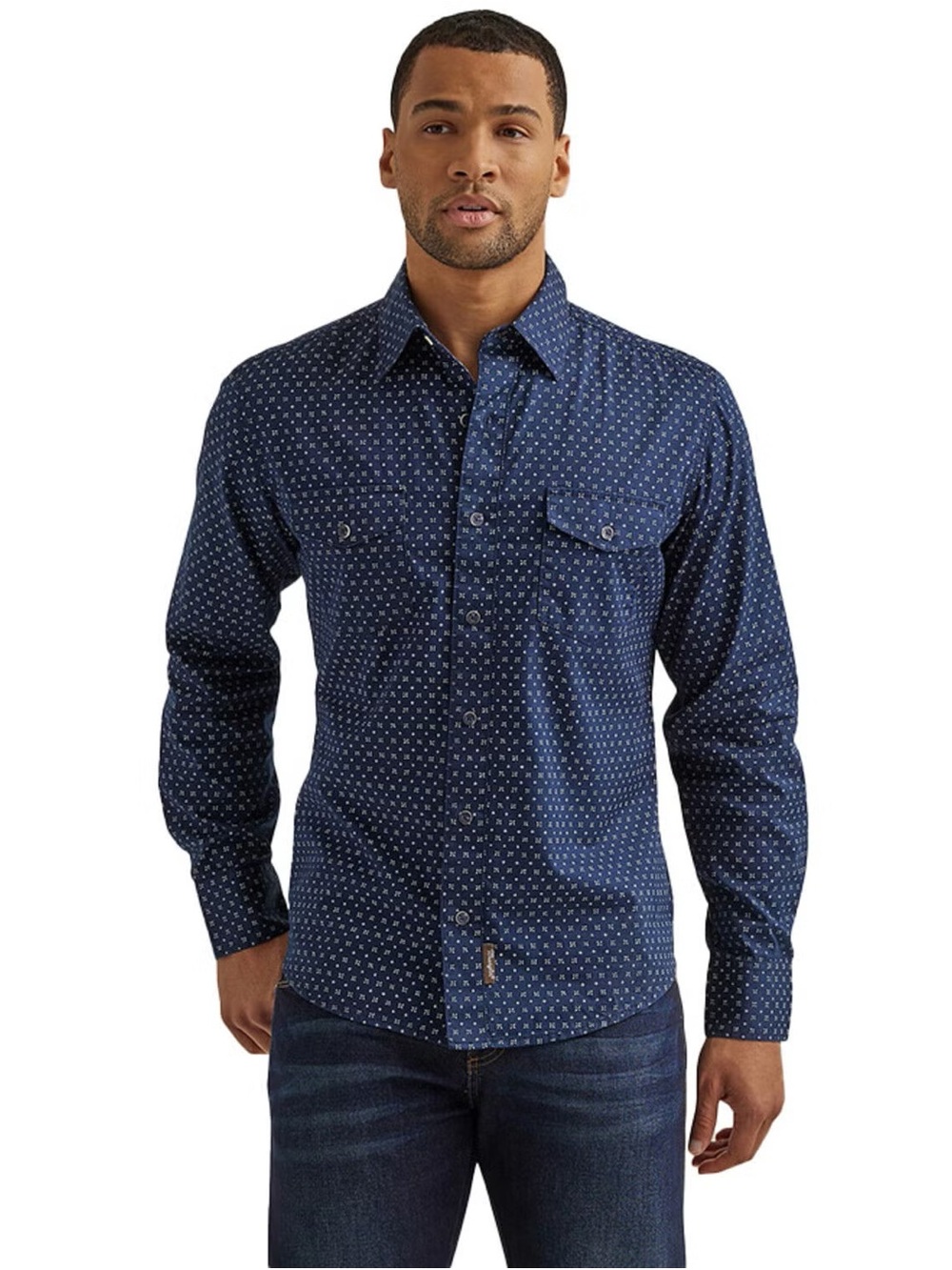 Wrangler Retro Men's Geo Print Western Button Down Shirt Navy Blue XL